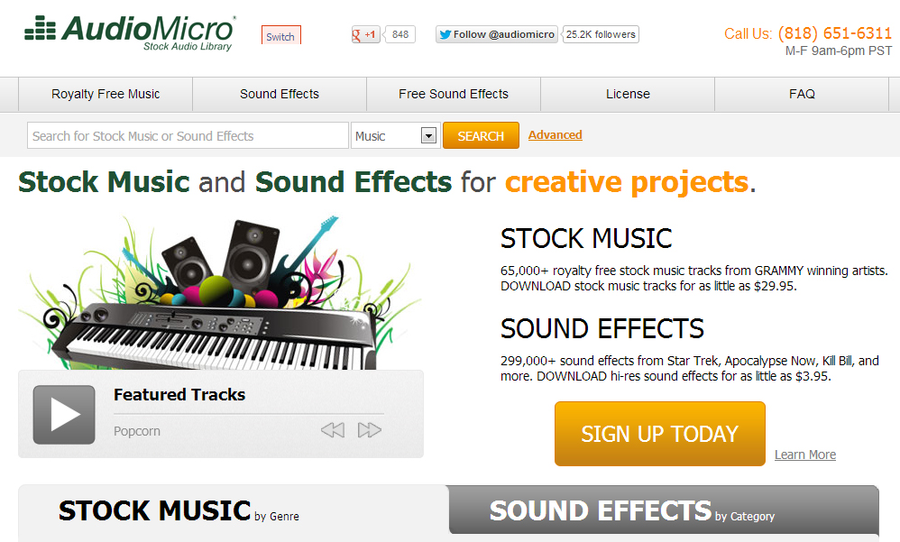 AudioMicro.com can be a little more expensive but the quality, especially on sound effects, is awesome-sauce.