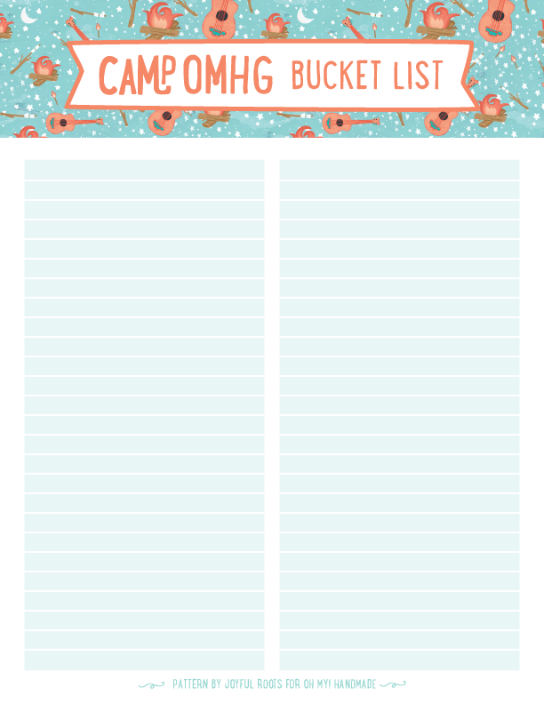 Camp OMHG Bucket List printable for Oh My! Members, pattern by Joyful Roots