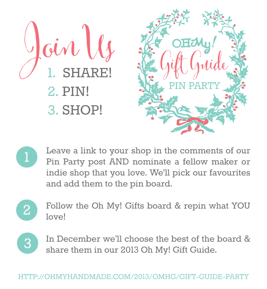 Oh My! Gift Guide Pin Party-Pin your products & nominate a handmade/indie biz to be featured in our Holiday Gift Guide!