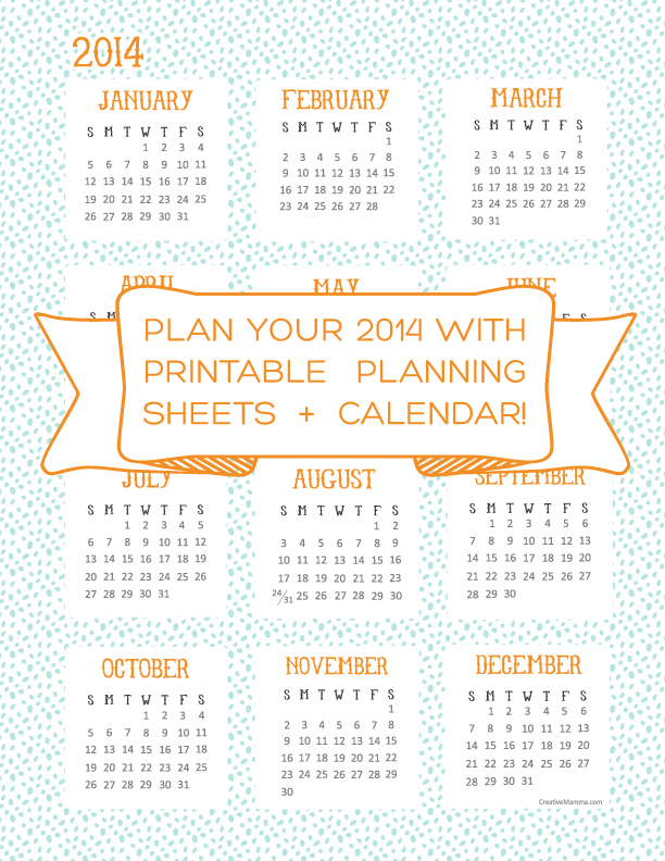 printable 2014 planning sheets, oh my handmade, creative mamma
