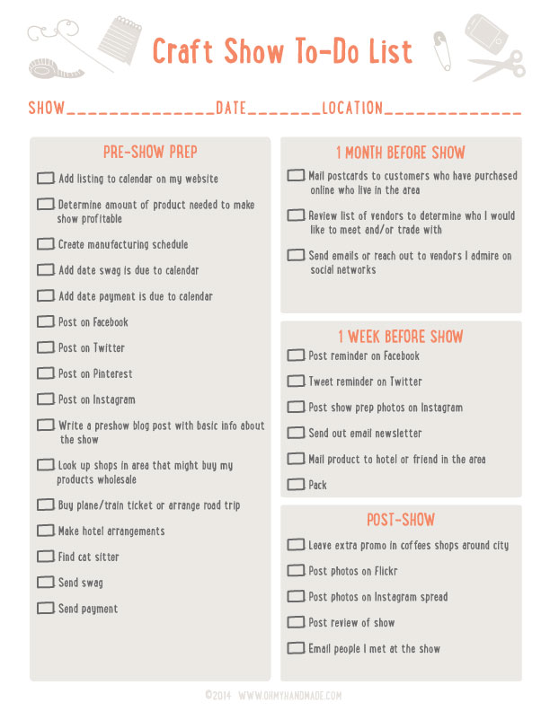 Craft Show To-Do List, free printable template Oh My! Handmade