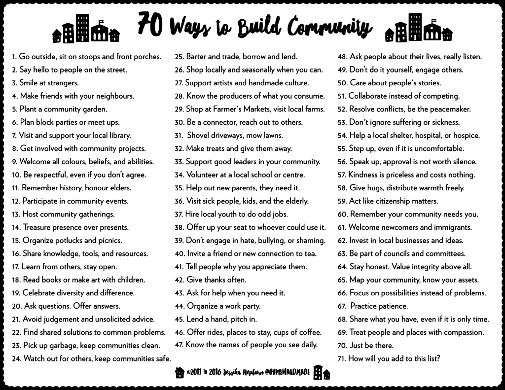 Seventy Ways to Build Community, Save Your Sanity, and Change the World